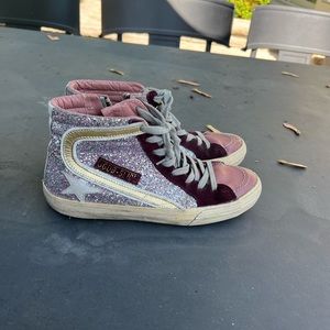 Sparkly hi top golden goose sneaker in burgundy